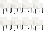 Set van 8 Witte leren moderne kuipstoel - poot rond zwart, Nieuw, Vijf, Zes of meer stoelen, Modern, Leer
