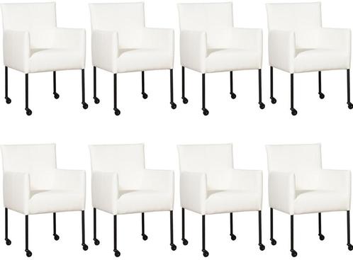 Set van 8 Witte leren moderne kuipstoel - poot rond zwart, Huis en Inrichting, Stoelen, Overige kleuren, Vijf, Zes of meer stoelen