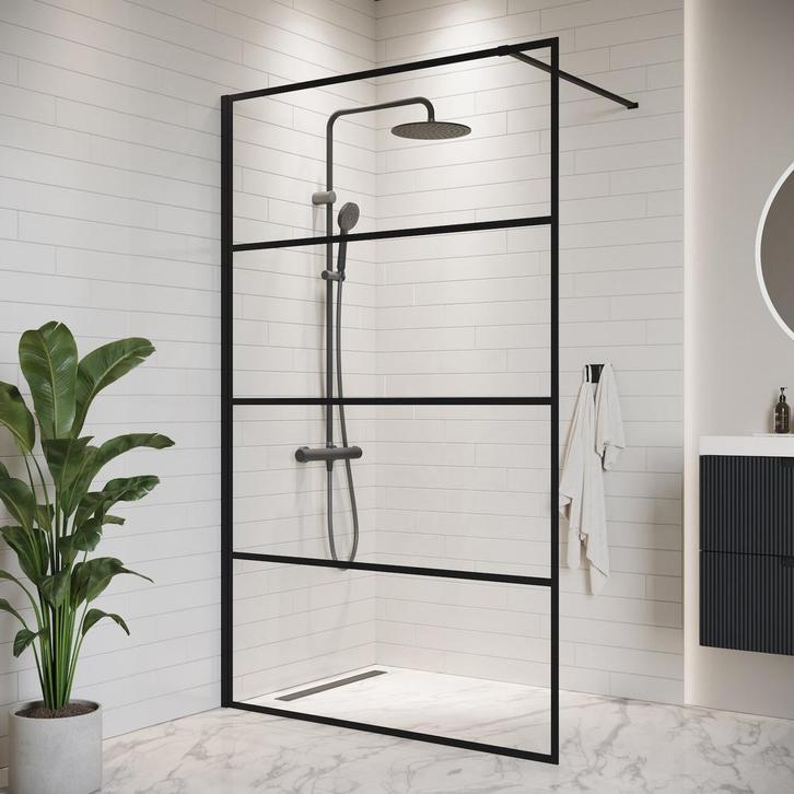 Douchewand Essos 120 x 200 cm Zwart – Inloopdouche 8 mm, Doe-het-zelf en Bouw, Sanitair, Nieuw, Verzenden