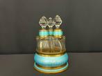 Parfumfles - Emaille, Kristal, Messing - Blauw gequilleerd, Antiek en Kunst