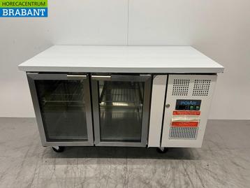 RVS Polar Koelwerkbank 2 glasdeuren / glazen deuren 136 cm, Articles professionnels, Ophalen of Verzenden