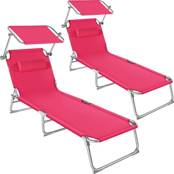 tectake 2 ligbedden 4-niveaus met hoofdkussen - pink, Tuin en Terras, Tuinsets en Loungesets, Verzenden