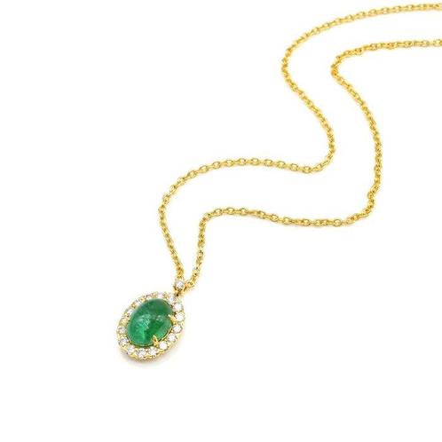Collier - 14 carats Or jaune -  4.84ct. tw. Émeraude -, Handtassen en Accessoires, Kettingen