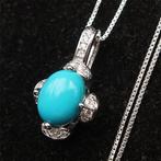 Turquoise - Zilver, Zilveren ketting 925 en Turkoois, Antiek en Kunst