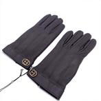Gucci - Brown Leather Unisex GG Logo Gloves Cahsmere Lining
