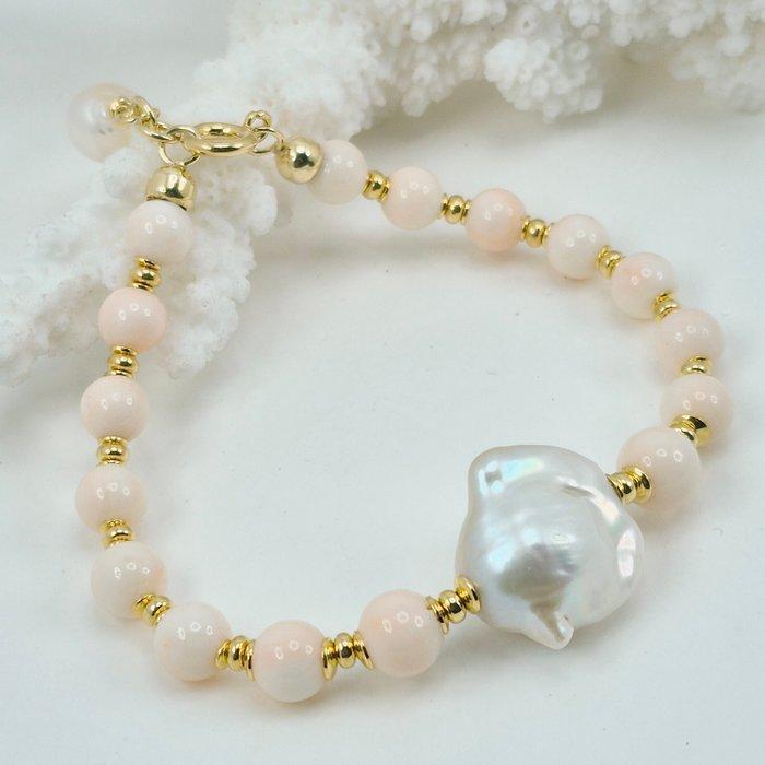 Koraal - Zilver, Verguld - Armband - Roze koraal en parel, Antiek en Kunst, Curiosa en Brocante