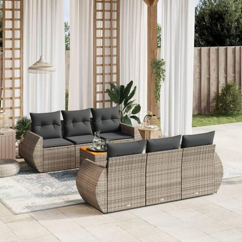 vidaXL 7-delige Loungeset met kussens poly rattan grijs, Tuin en Terras, Tuinsets en Loungesets, Loungeset, Nieuw, Verzenden