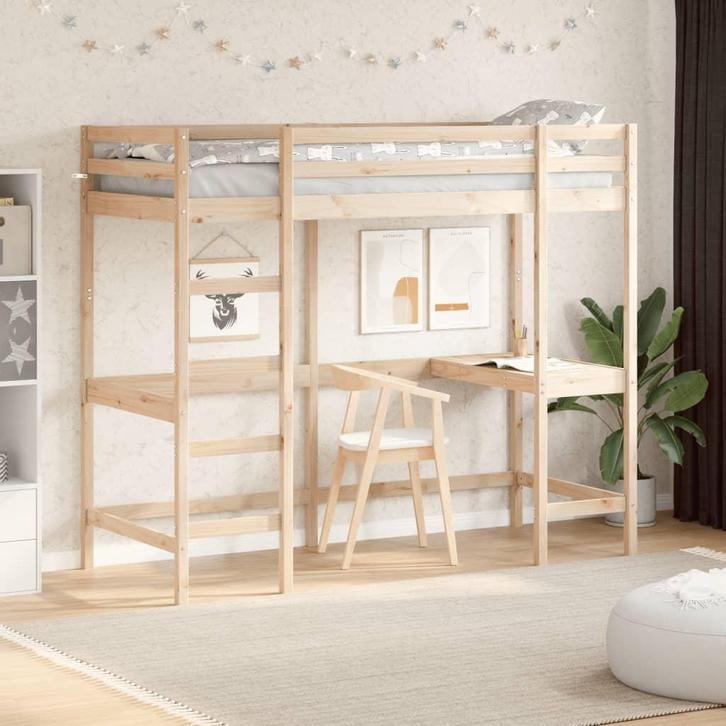 vidaXL Hoogslaper met bureau massief grenenhout 75x190 cm, Huis en Inrichting, Slaapkamer | Bedden, Nieuw, Verzenden