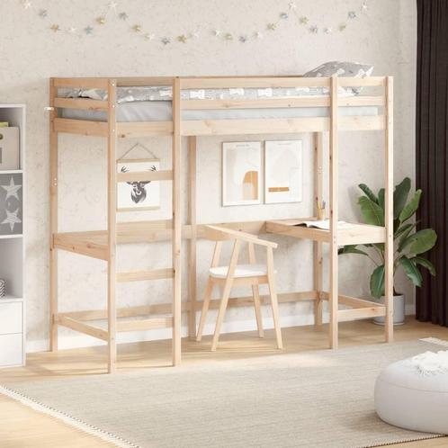 vidaXL Hoogslaper met bureau massief grenenhout 80x200 cm, Huis en Inrichting, Slaapkamer | Bedden, Nieuw, Verzenden