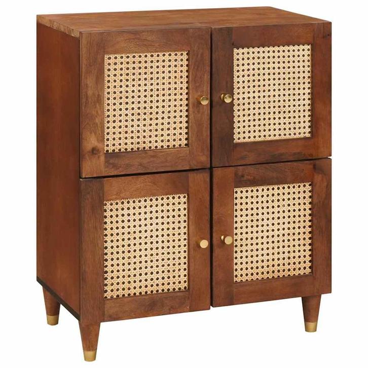 vidaXL Dressoir Bruin 60 x 33.5 x 75 cm Riet en massief, Huis en Inrichting, Kasten | Dressoirs, Nieuw, Verzenden