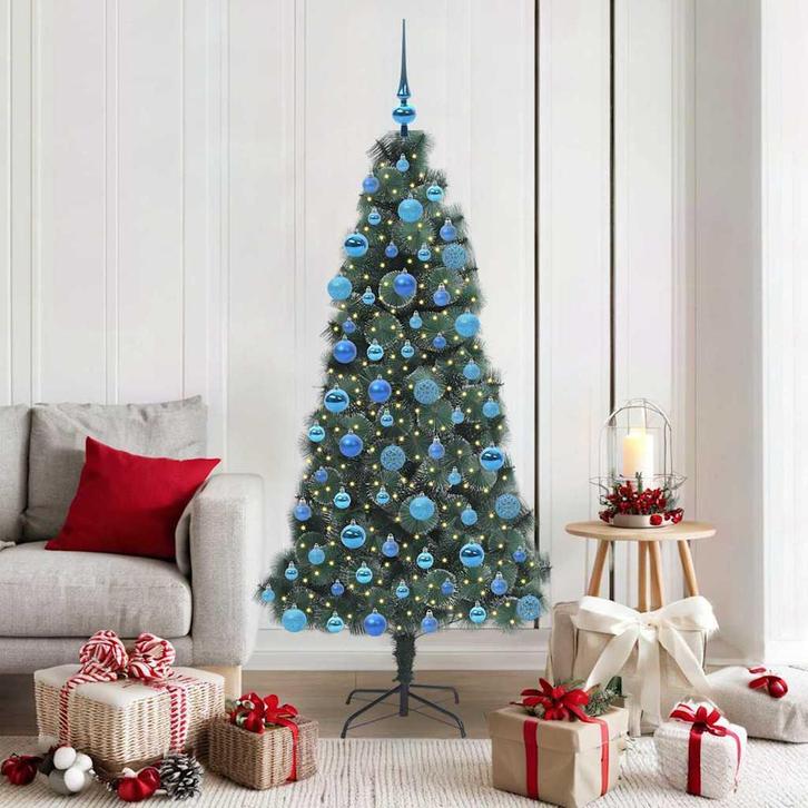 vidaXL Kunst kerstboom met verlichting en ballen set Groen, Diversen, Kerst, Nieuw, Verzenden