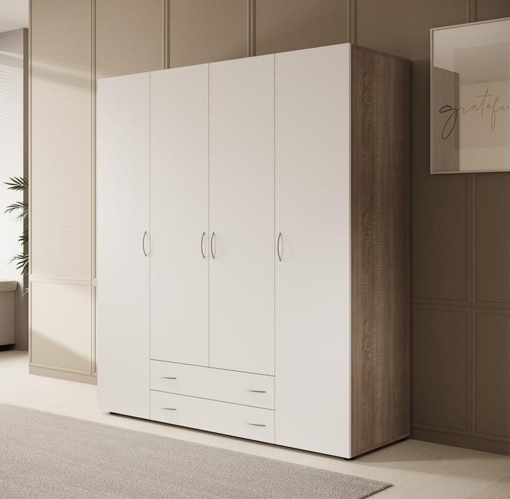 Kledingkast 160cm wit eiken |Scharnierdeuren Garderobekast, Huis en Inrichting, Kasten | Overige, Nieuw, Verzenden