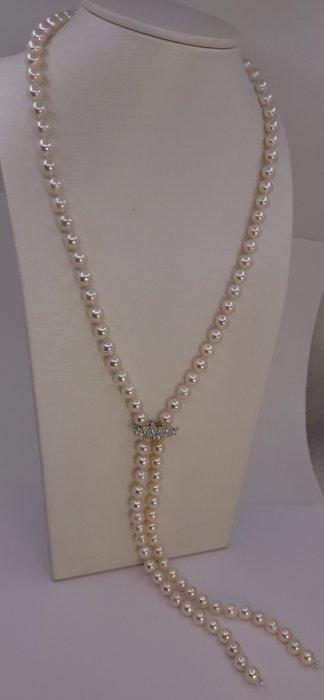 Halsketting 7x7,5mm Double Akoya parels, Zilver, Handtassen en Accessoires, Kettingen