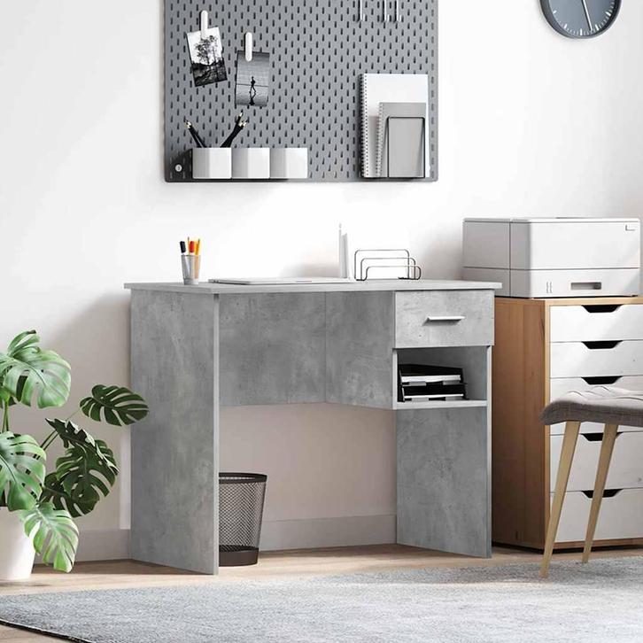vidaXL Bureau met lade Beton Grijs 90 x 49 x 75 cm Bewerkt, Huis en Inrichting, Bureaus, Nieuw, Verzenden