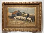 Toon van Ooyen (1885-1954) - Helder met schapen bij schuur