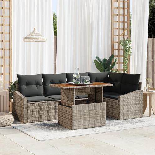 vidaXL 6-delige tuinset met kussens in grijs poly rattan en, Tuin en Terras, Tuinsets en Loungesets, Nieuw, Verzenden