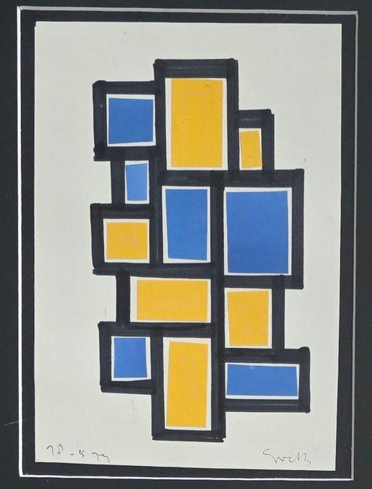Siep Van Den Berg (1913-1998) - Collage in blauw en geel, Antiek en Kunst, Kunst | Designobjecten