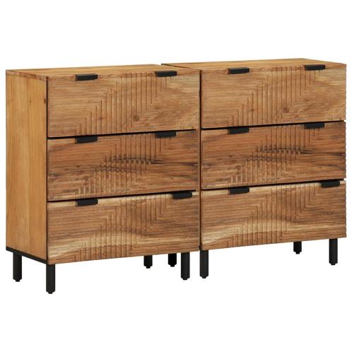 vidaXL Sideboards 2 stuks Bruin 60x33x75 cm Massief Houten, Huis en Inrichting, Kasten | Overige, Nieuw, Verzenden