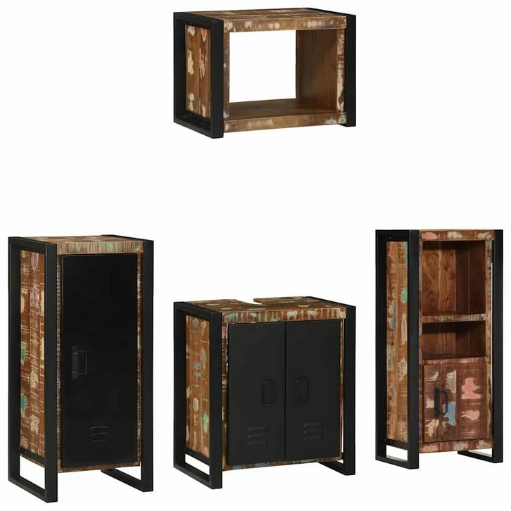 vidaXL Badkamermeubel Set 4 pcs Bruin Massief Gerecycleerd, Huis en Inrichting, Badkamer | Badkamermeubels, Nieuw, Verzenden