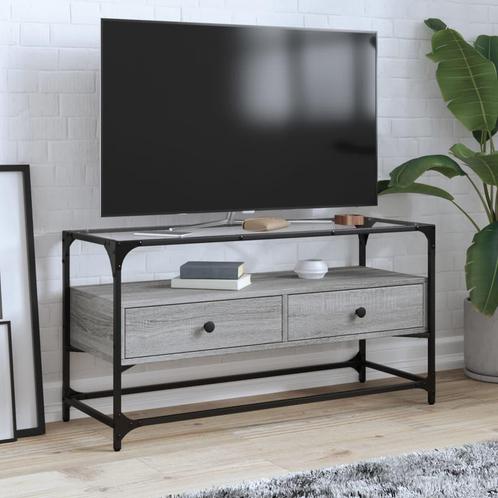 vidaXL Tv-meubel met glazen blad 98x35x51 cm bewerkt hout, Huis en Inrichting, Kasten |Televisiemeubels, Nieuw, Verzenden