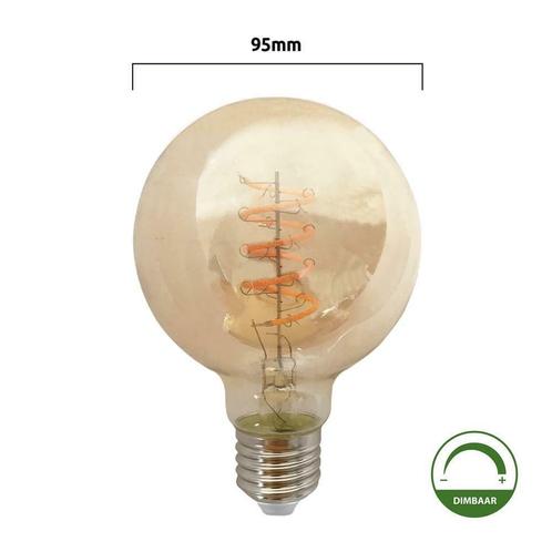 LED Filament Globe lamp amber spiraal 95mm 4 Watt Dimbaar, Huis en Inrichting, Lampen | Losse lampen, Nieuw, E27 (groot), Verzenden