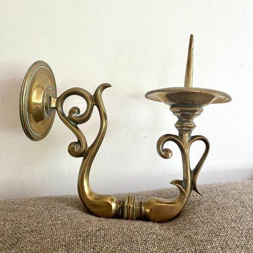 Kandelaar (2) - Messing - Wandkandelaars, Antiek en Kunst, Curiosa en Brocante