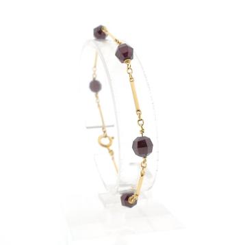 Gouden staafjes schakel armband met granaat | 19 cm beschikbaar voor biedingen