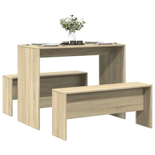 vidaXL 3-delige Eettafel en bankenset bewerkt hout sonoma, Huis en Inrichting, Complete eetkamers, Nieuw, Verzenden