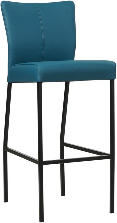 Blauwe leren moderne barkruk - poot vierkant zwart - Hermes, Huis en Inrichting, Barkrukken, 90 cm of meer, Met voetsteun, 1 kruk