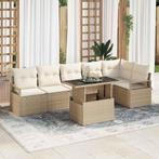 vidaXL Tuinbank Set met kussen 7 pcs Beige Poly rattan, Tuin en Terras, Verzenden, Nieuw