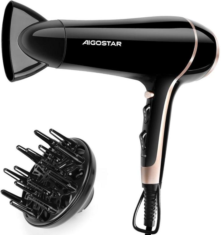 Fohn - Haardroger - Ionische Föhnr - 2400W - Zwart - Aigosta, Huis en Inrichting, Woonaccessoires | Overige, Verzenden