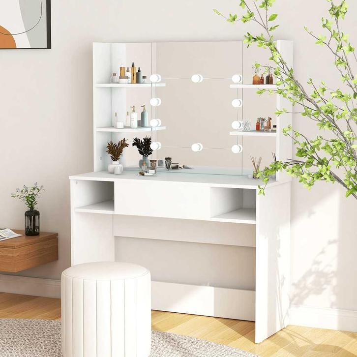 vidaXL Kaptafel met LED-verlichting 100x40x135 cm MDF wit, Huis en Inrichting, Tafels | Kaptafels, Nieuw, Verzenden