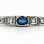 Broche - 12 kt. Geel goud, Zilver Saffier - Diamant