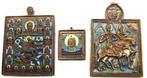 Reis-icoon - Gepatineerd brons, Russisch-orthodoxe, Antiquités & Art