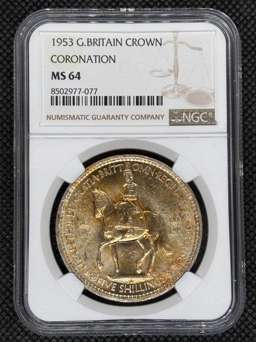Verenigd Koninkrijk. Elizabeth II. 5 Shilling 1953 NGC MS64, Timbres & Monnaies, Monnaies | Europe | Monnaies non-euro