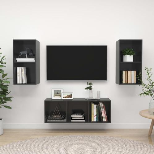 vidaXL 3-delige Tv-meubelset bewerkt hout hoogglans grijs, Huis en Inrichting, Kasten |Televisiemeubels, Nieuw, Verzenden