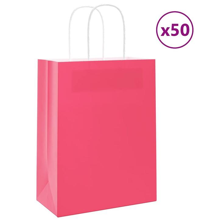 vidaXL Papieren zakjes 50 st met hengsels 21x11x28 cm roze, Divers, Emballage cadeau, Envoi