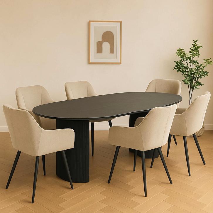 Mangohouten Eettafel Maeve 220x100 cm zwart, Huis en Inrichting, Tafels | Eettafels, Nieuw, Overige houtsoorten, Overige vormen