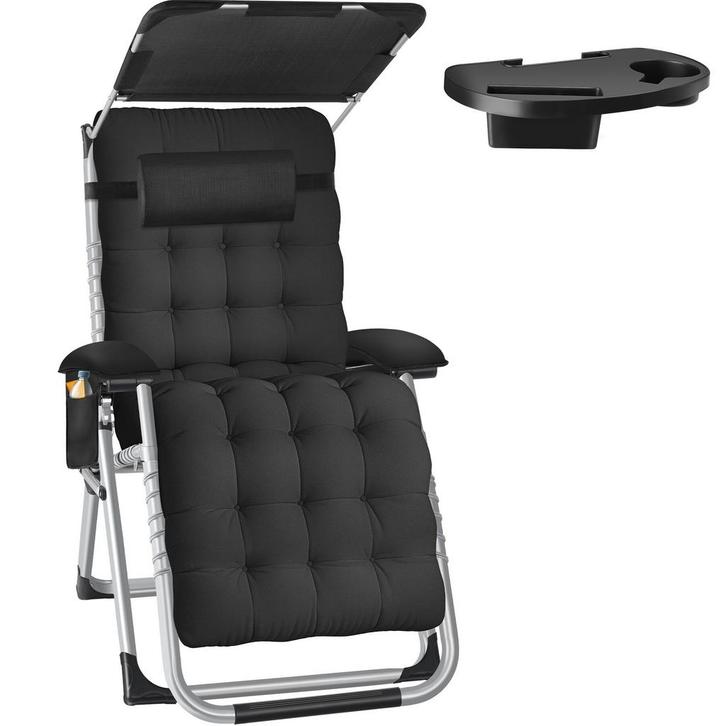 tectake Ligstoel Cloud II met zonnekap, opvouwbaar - zwart,, Jardin & Terrasse, Jardin & Terrasse Autre, Envoi