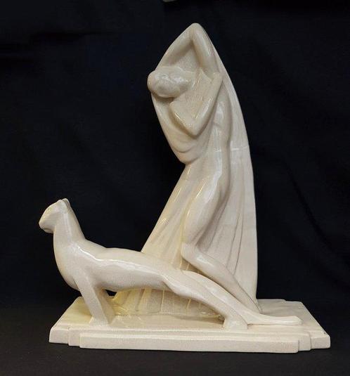 Nimy - Oscar De Clerck - sculptuur, Danseres met panter - 48, Antiek en Kunst, Antiek | Meubels | Stoelen en Sofa's