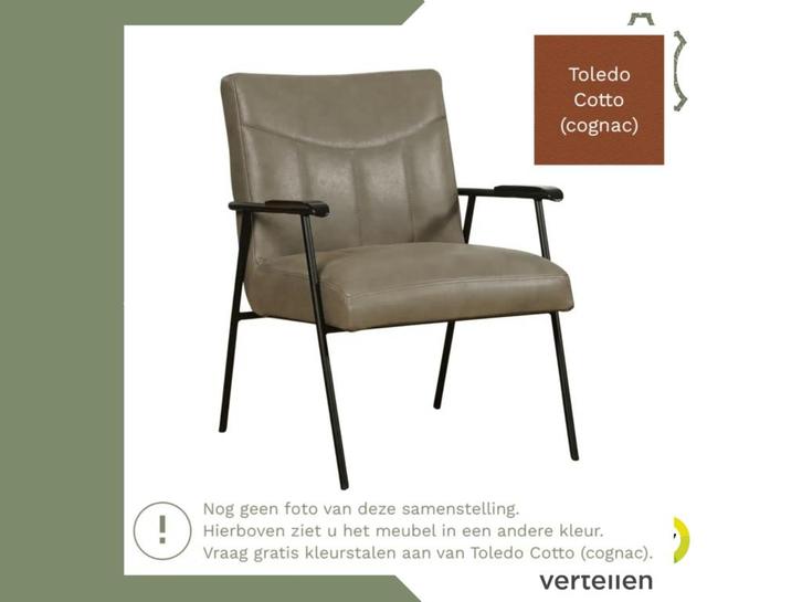 Leren fauteuil Beam - Toledo Cotto (cognac), Huis en Inrichting, Fauteuils, 50 tot 75 cm, 75 tot 100 cm, Nieuw, Leer, Ophalen of Verzenden