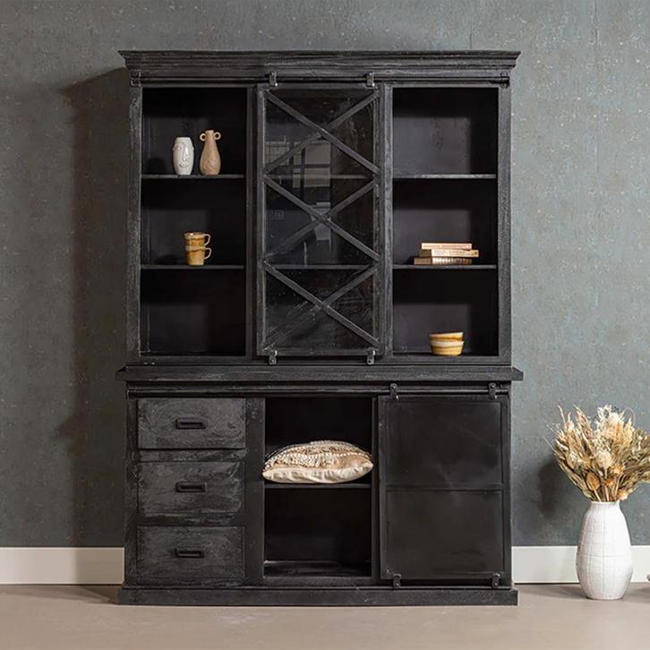 Buffetkast Mangohout Milan 140 X Zwart, Huis en Inrichting, Kasten | Buffetkasten, 25 tot 50 cm, Nieuw, Overige houtsoorten, 200 cm of meer