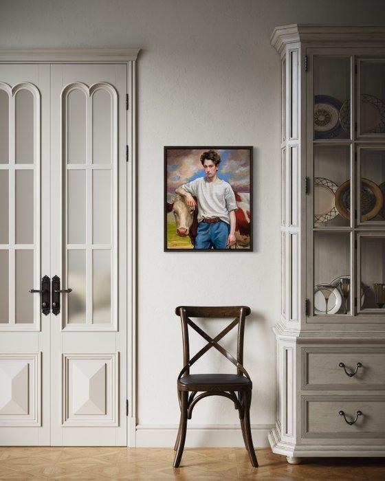 Per Vilt - Cow Boy, Antiek en Kunst, Kunst | Schilderijen | Modern