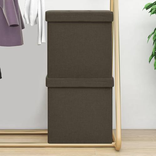 vidaXL Opbergkrukken inklapbaar 2 st kunstlinnen donkerbruin, Huis en Inrichting, Stoelen, Nieuw, Verzenden