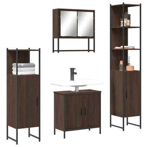 vidaXL 4-delige Badkamermeubelset bewerkt hout bruin, Huis en Inrichting, Badkamer | Badkamermeubels, Nieuw, Verzenden
