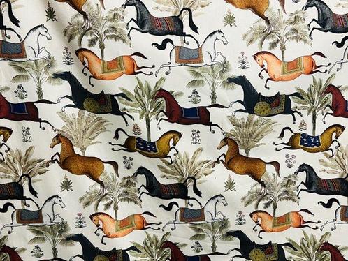 Exclusief Oeko-Tex katoenweefsel met paardendesign -, Antiek en Kunst, Antiek | Tapijten, Tafelkleden en Textiel