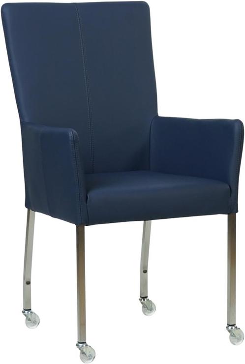 Blauwe leren moderne eetkamerstoel - met armleuning poot, Huis en Inrichting, Stoelen, Overige kleuren, Eén, Nieuw, Leer, Ophalen of Verzenden