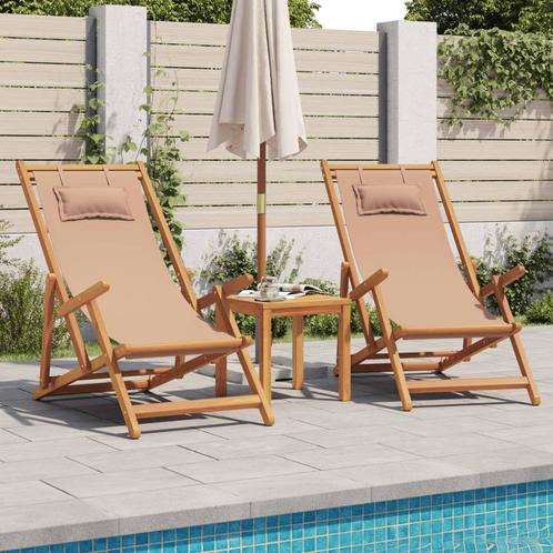 vidaXL Strandstroelen 2 st inklapbaar stof en massief hout, Tuin en Terras, Tuinstoelen, Nieuw, Verzenden