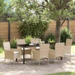 vidaXL Tuin Eettafel Set met kussen 7 pcs Beige poly rattan, Tuin en Terras, Verzenden, Nieuw