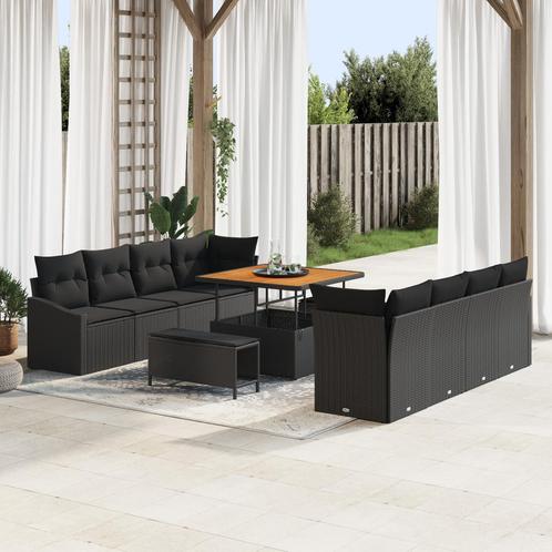 vidaXL 11-delige tuinsofa set met kussens zwart poly riet, Tuin en Terras, Tuinsets en Loungesets, Nieuw, Verzenden